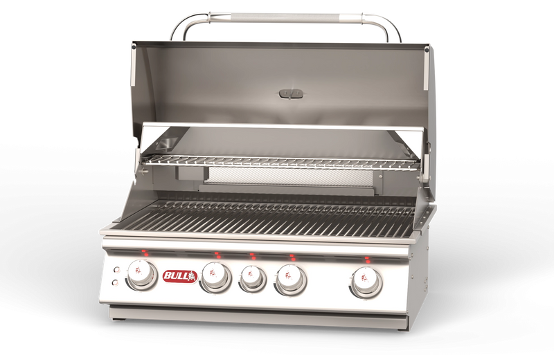 Bull Angus 30 inch built-in gas grill angled view with twin lighting system