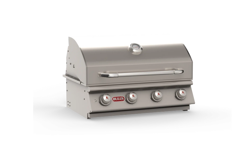 Bull Lonestar Select 30 inch built-in gas grill angled view with twin lighting