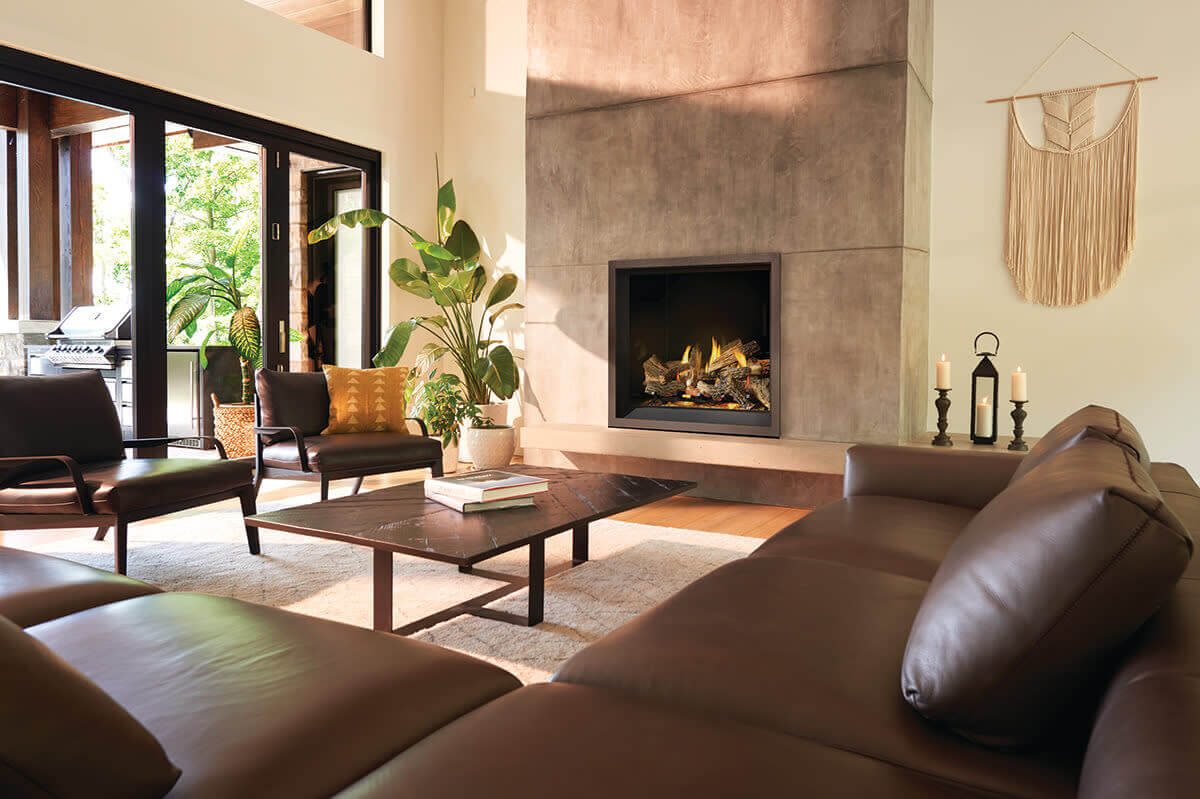Napoleon Elevation X 42 installed in contemporary living room with concrete surround