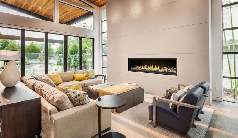Napoleon Vector 74 linear direct vent gas fireplace installed in living room