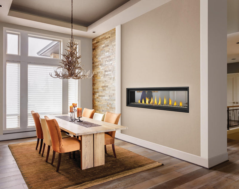 Napoleon Vector 74 See-Through in dining room, adjoining room visible through firebox