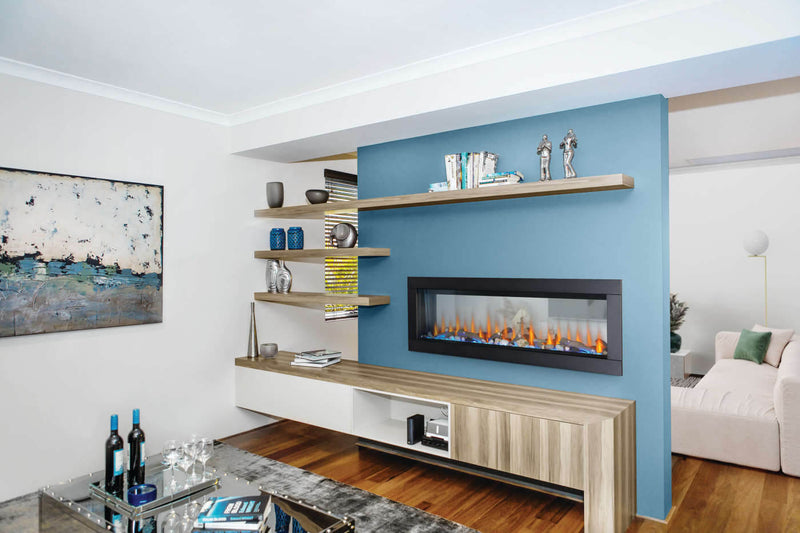 Napoleon CLEARion Elite 60 see-through electric fireplace in media room