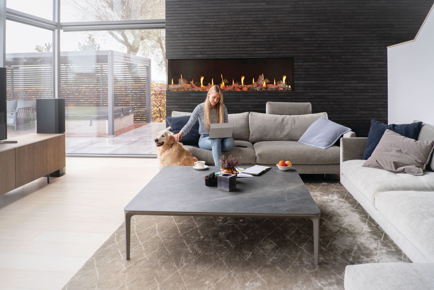 Napoleon Luminex 65 LCD installed in living room, two-sided corner installation