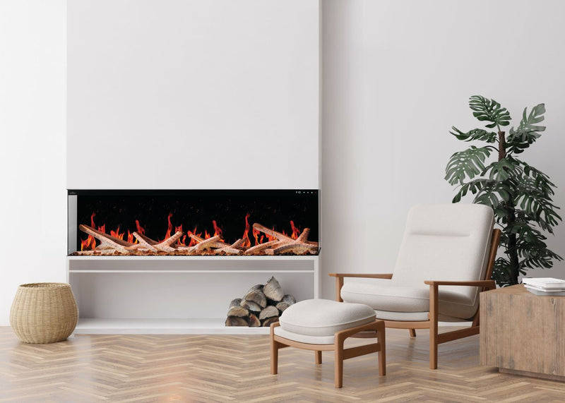 Napoleon Luminex 65 LCD three-sided installation with birch logs and black crystals