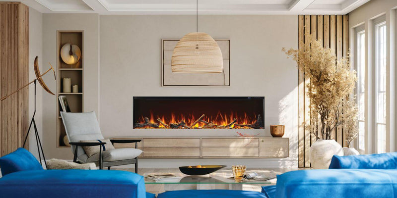 Napoleon Astound 74 inch wall hanging electric fireplace in living room