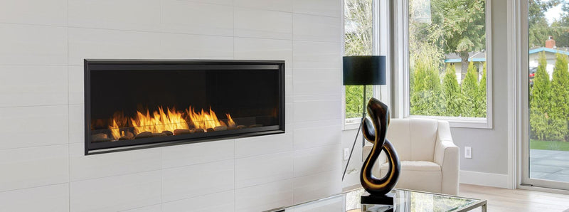 Monessen Artisan 60 inch fireplace in modern living room with patio view