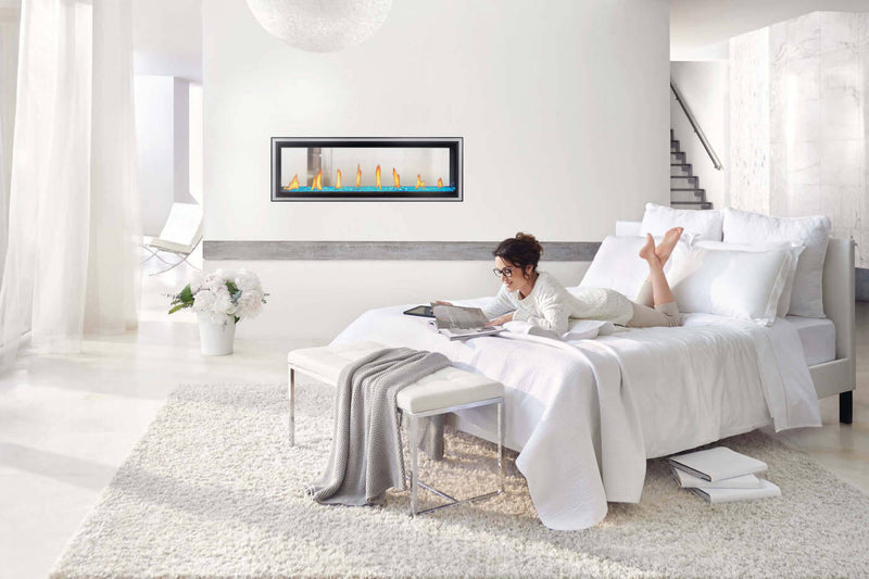 Napoleon Vector 50 See-Through in white bedroom with stairwell visible through the glass