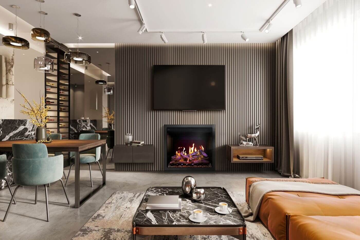 Napoleon Elevation X vertical electric fireplace in modern living room