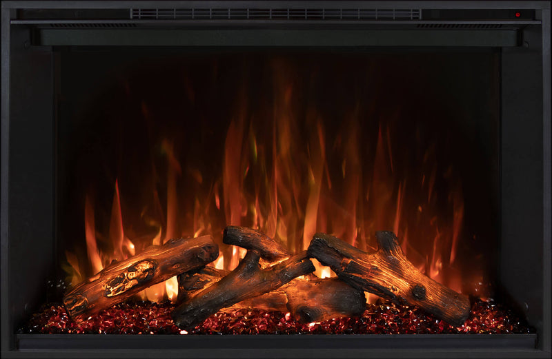 Redstone electric fireplace with orange flames and embers