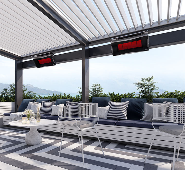 Bromic Platinum Smart-Heat Gas patio heater mounted on outdoor patio